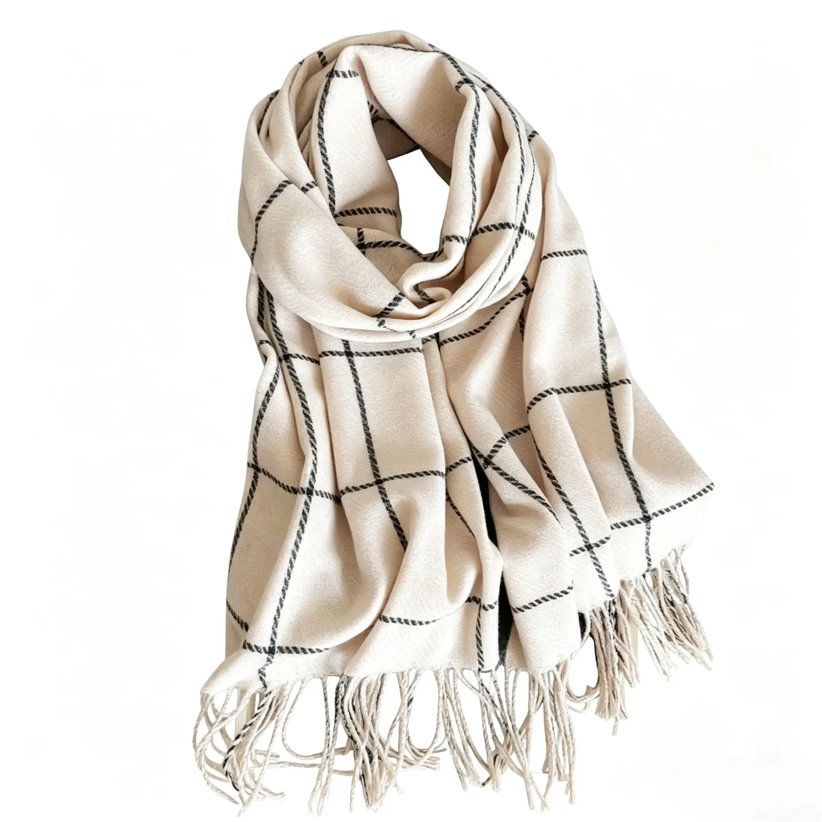 1pc Woman's Winter New Imitation Cashmere Plaid Scarf, Simple Fashion Tassel Ring Scarf Unisex Cold, Suitable For Daily Travel, Casual Wear Textured Blanket Scarf Soft Warm Shawl Scarf Wrap