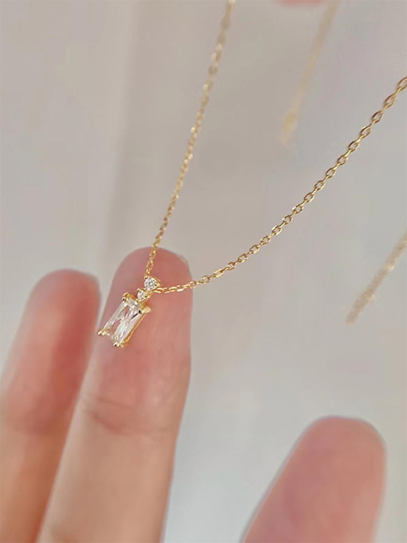 Women's Elegant Rhinestone Decorated Pendant Necklace, Exquisite Trendy Pendant Necklace, Chic Fashion Necklace As Gift for Girlfriend, Dainty Necklace, Letter Necklace