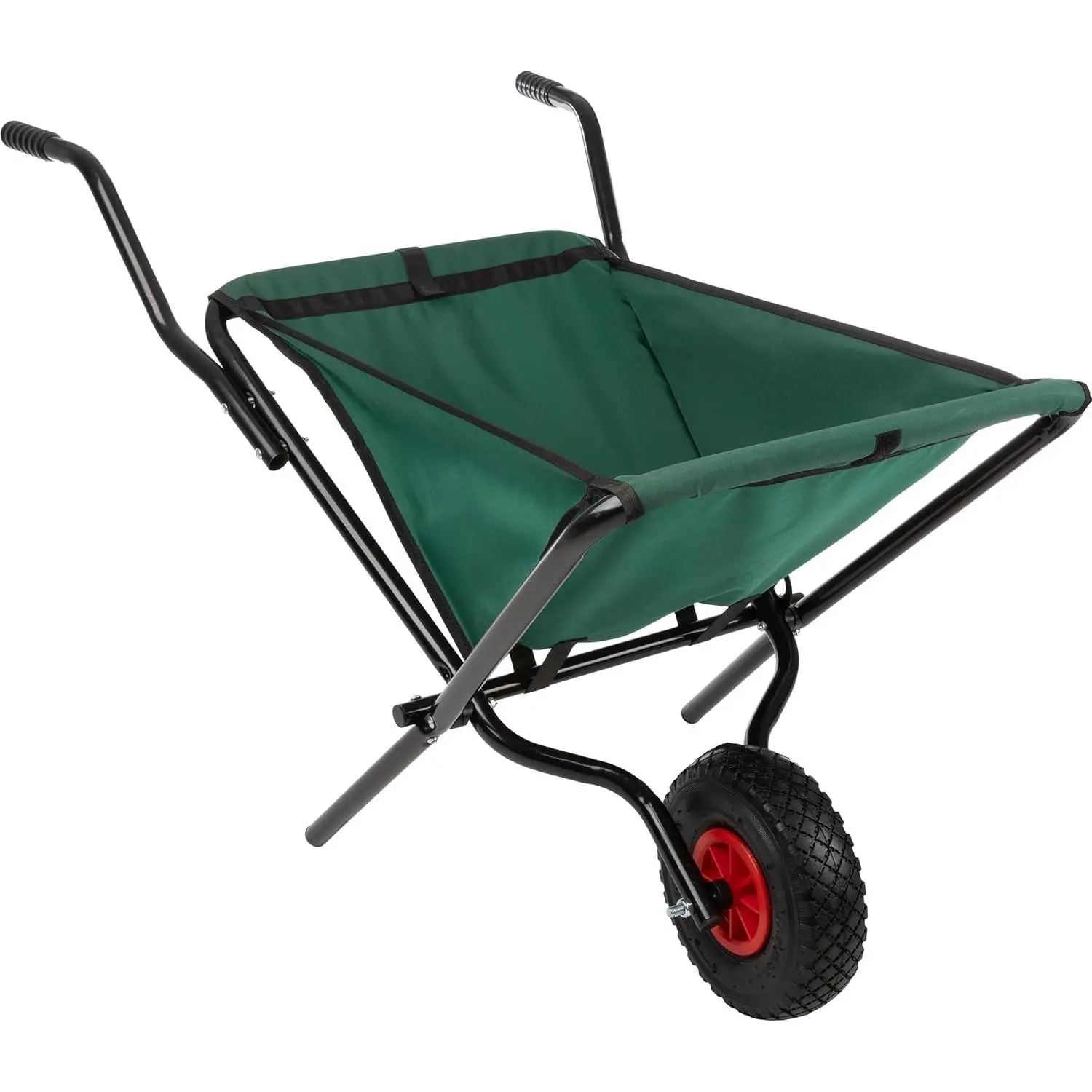 Folding Wheelbarrow - Collapsible Garden Cart with 80lb Capacity, Storage Pouches, and Padded Handles - Wheelbarrows for Lawn Care (Green)