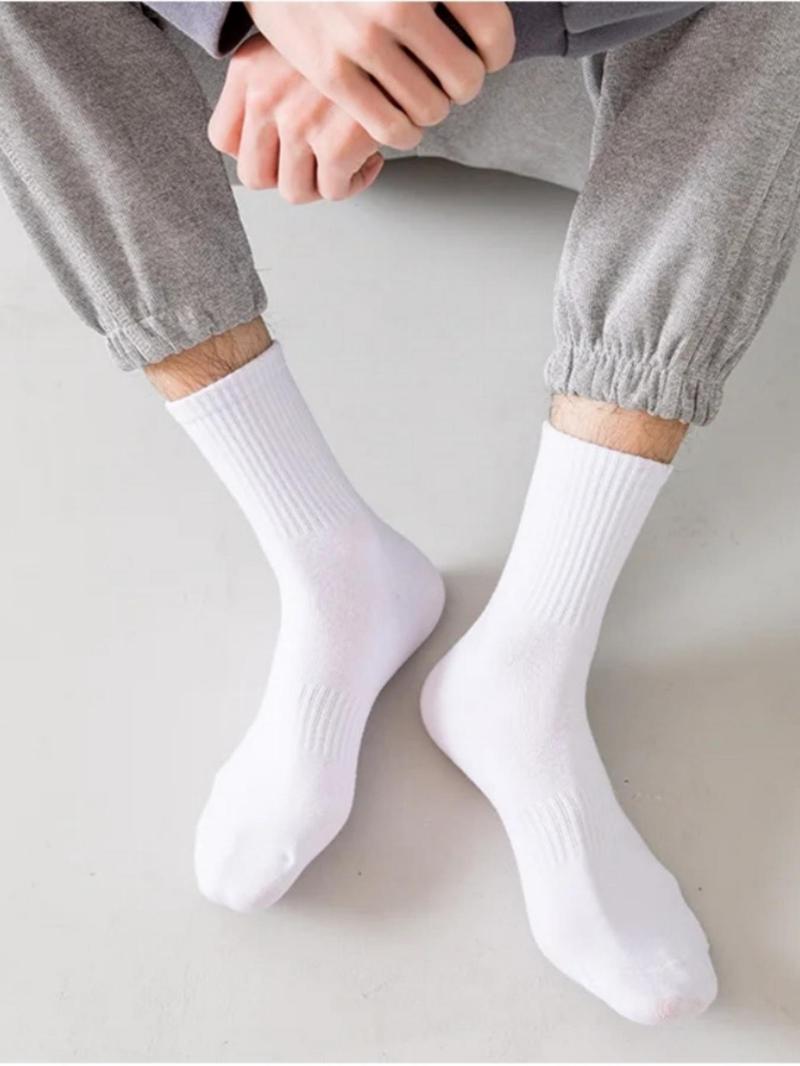 Men's 5 Pairs Solid Crew Socks, Casual Comfy for Daily Outdoor Wear, Socks for Men, Knit Socks for All Seasons, Soft Comfy Socks