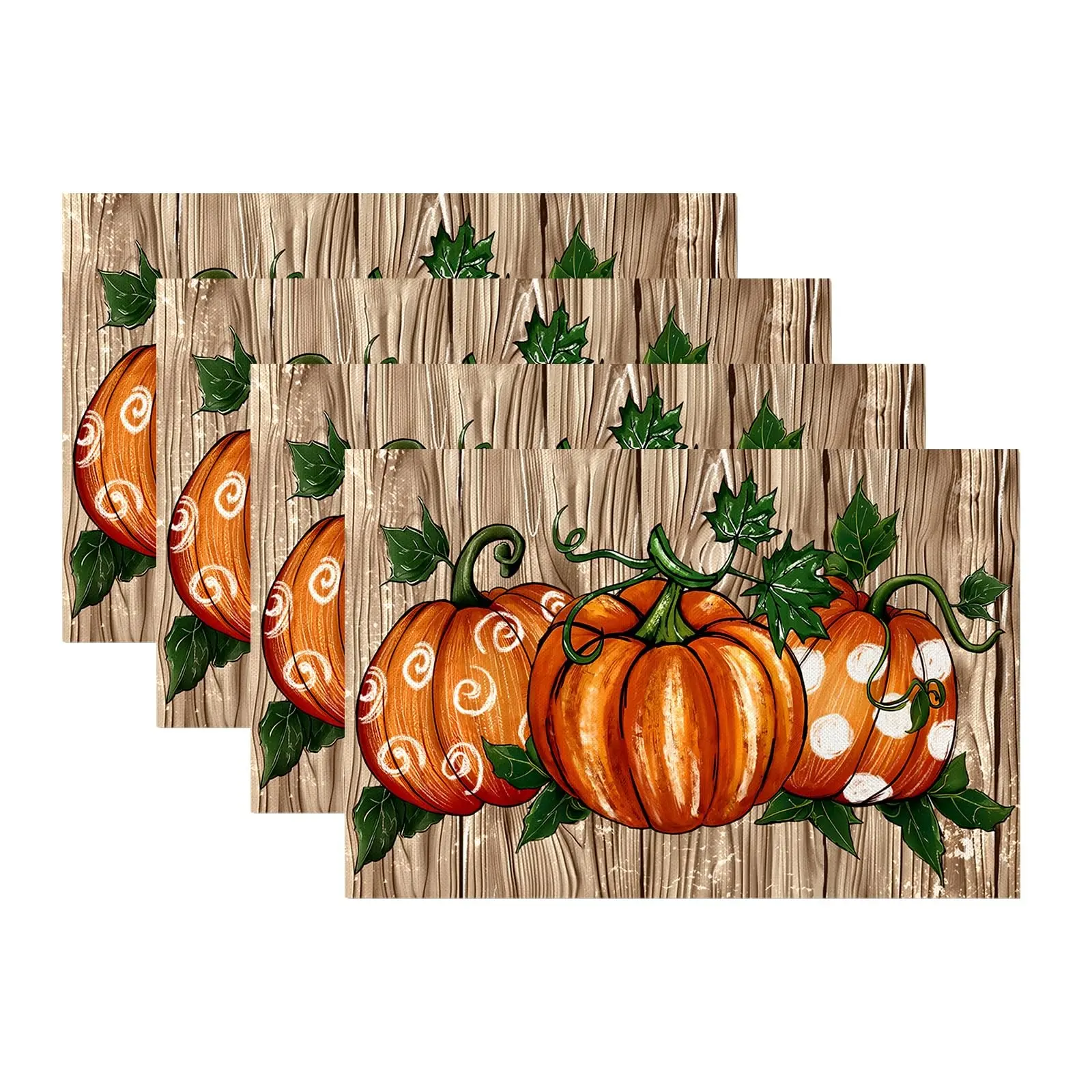 Set of 4 Fall Cloth Placemats Pumpkin Maple Leaves Gnomes Pattern Autumn Thanksgiving Fall Decorations for Home, Kitchen Decorative Placemat, Dining Room Table Decor