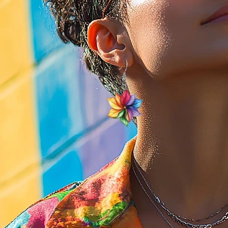 2D Flat Acrylic Creative Flower Pendant Earrings Party Jewelry Gifts Personalized Exaggerated Color Petal Oil Painting Style