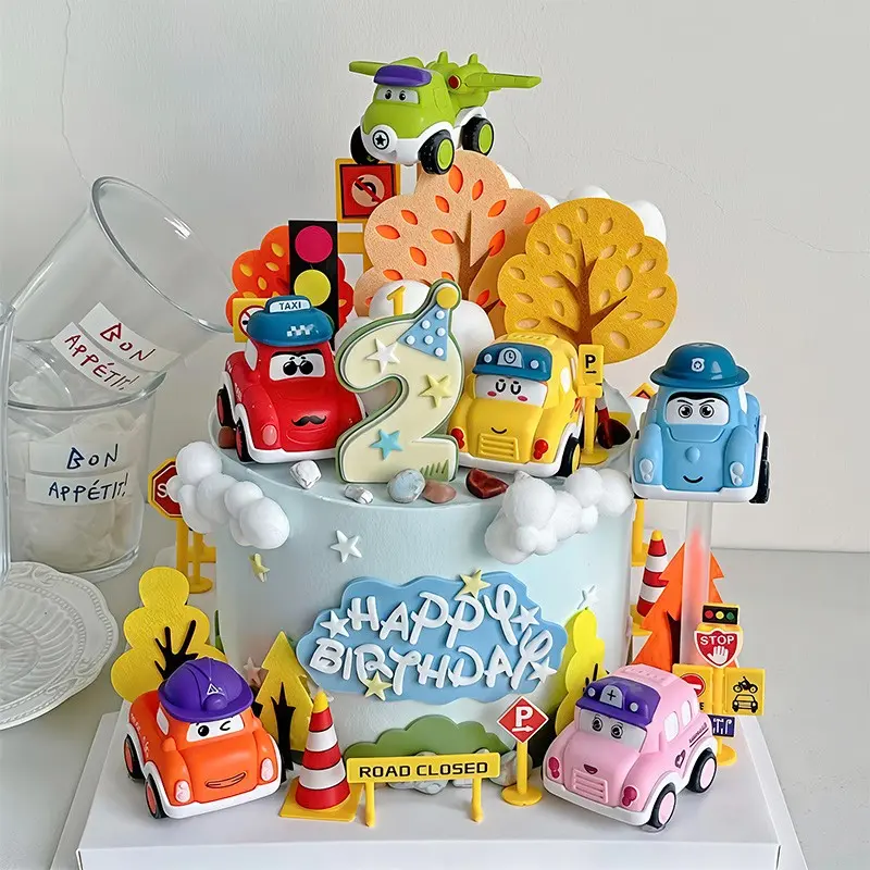 Birthday Cake Decorations, Car Theme Baby Shower Ornament, Cartoon Boy Racing Flag Insert, Home Décor Small Item