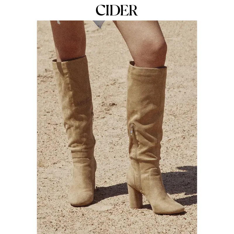 Cider FAUX SUEDE CHUNKY HEEL KNEE HIGH BOOTS SohoChic