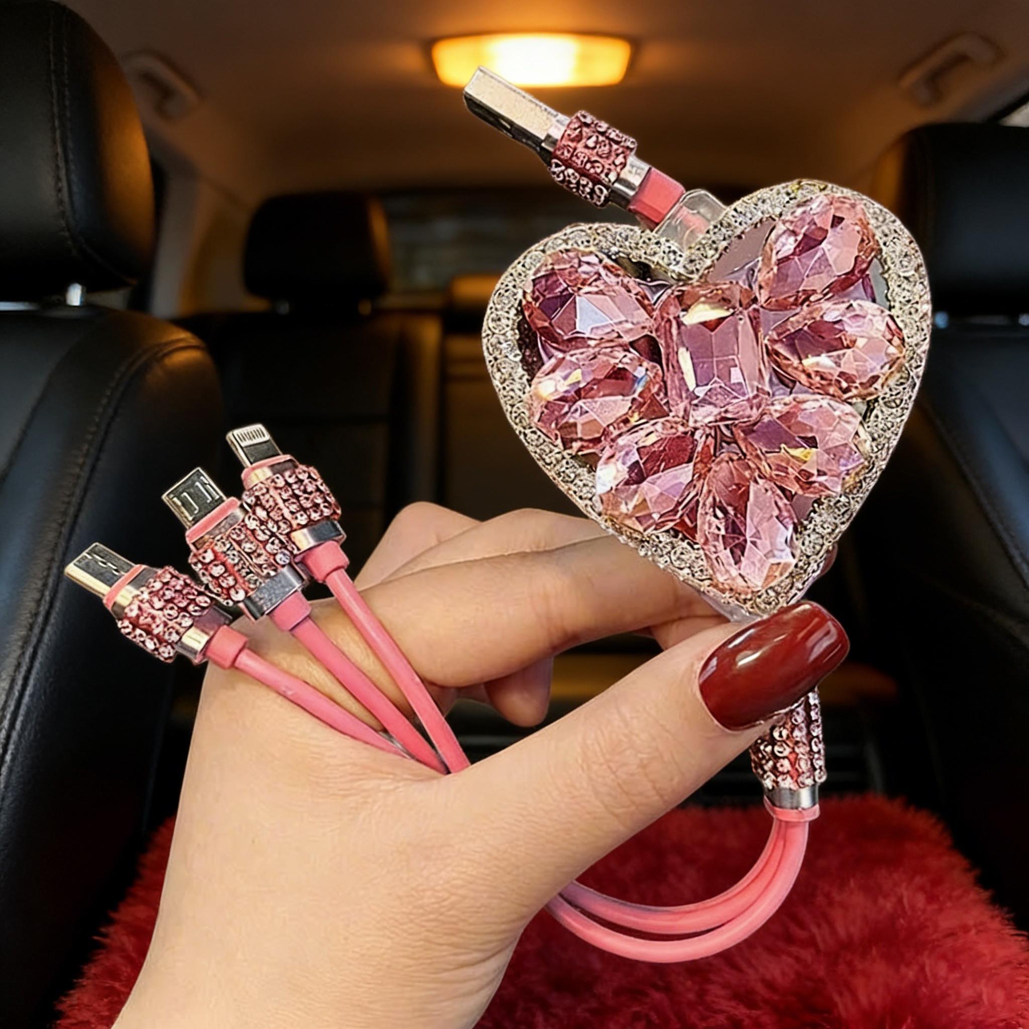 Girly Tech Aesthetic Must-Have| Pink Bling 3-in-1 Charging Cable| Elevate Your Desk Setup & Match Your Pink Accessories