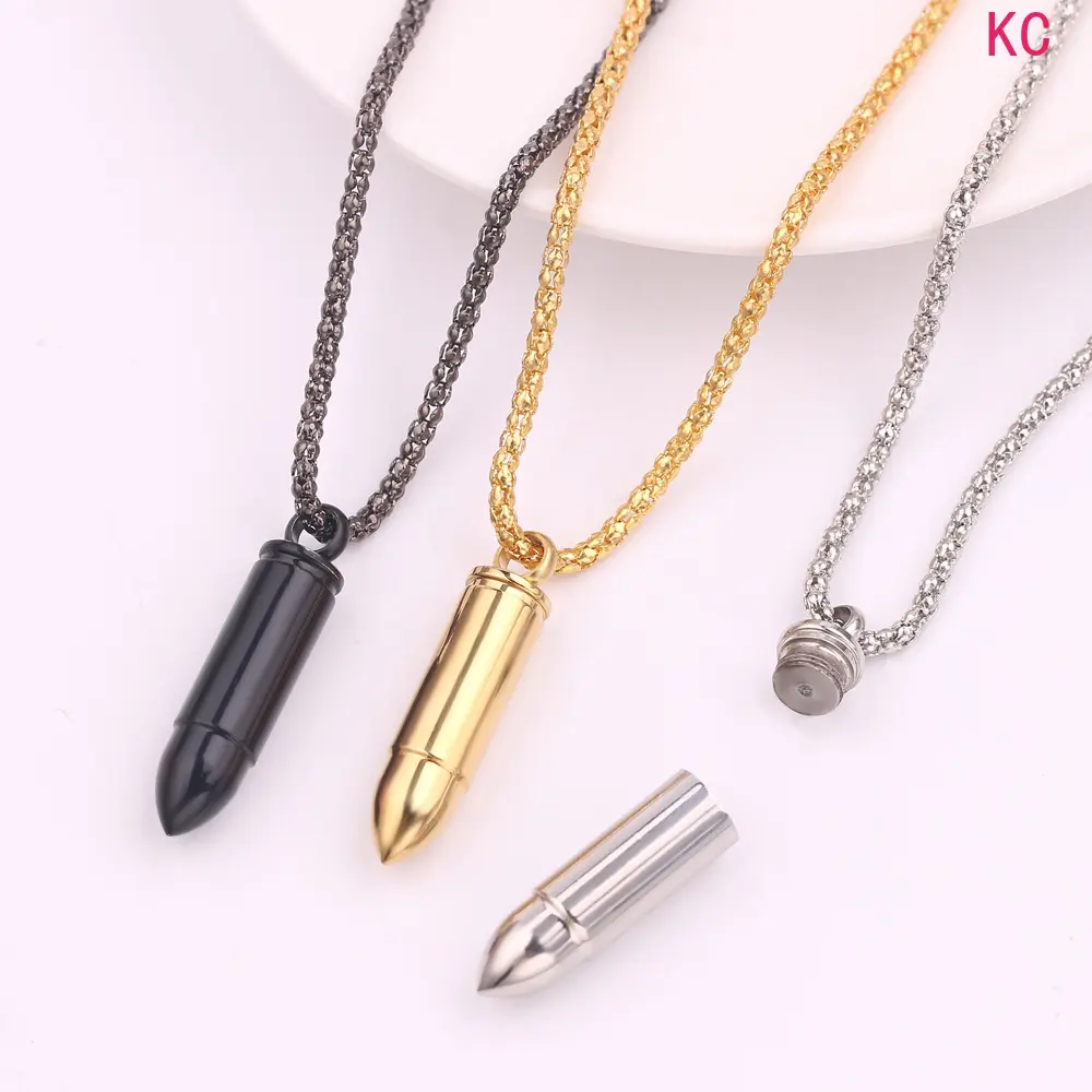 Openable Stainless Steel Bullet Pendant Necklace, Unique Statement Neck Jewelry For Men Daily Sweater Chain Styling