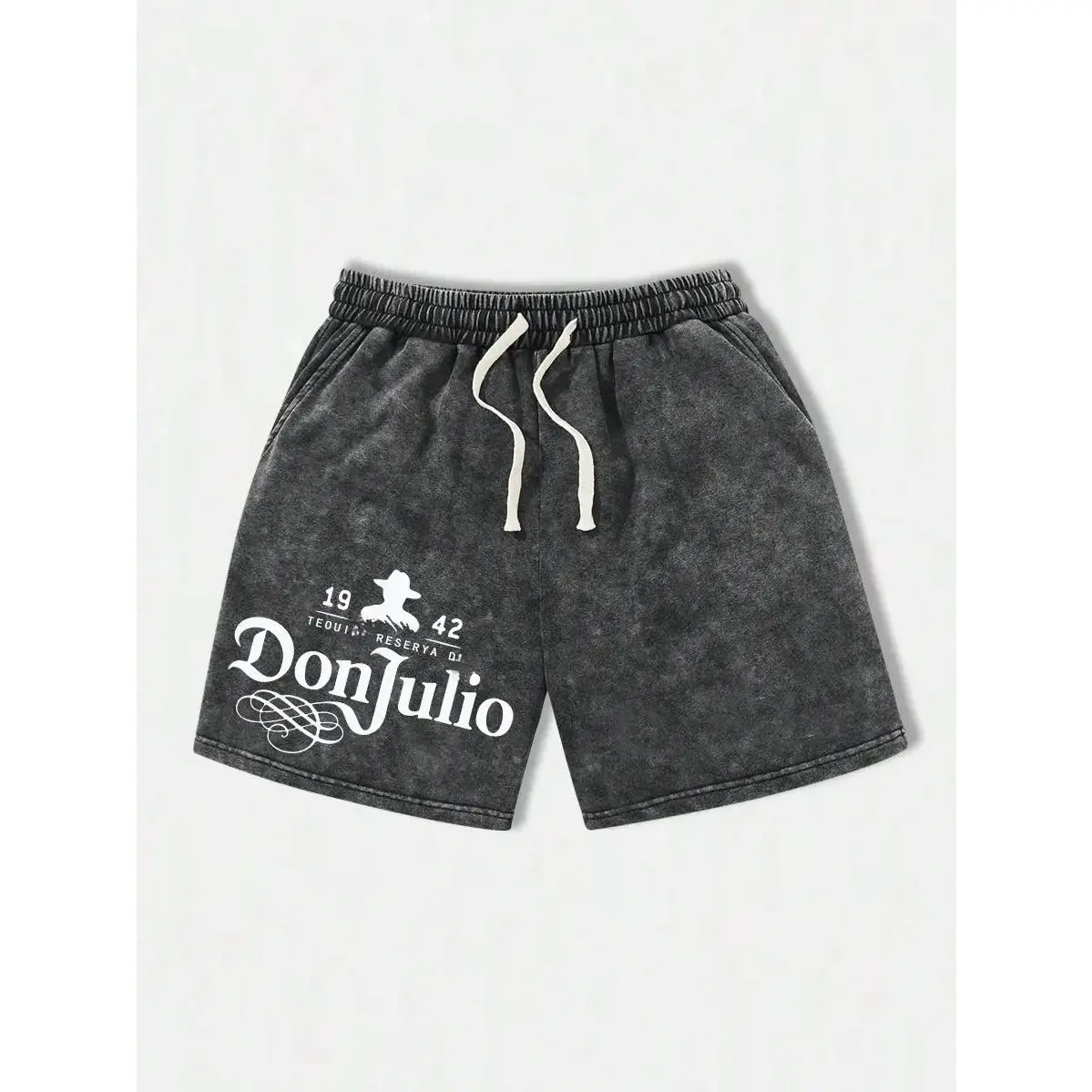 Male 260G Washed Cotton Graphic Shorts - DonJulio Allover Print Breathable Men's Sports Shorts, Casual Loose-Fit, Drawstring Waist, Pockets, Retro Street Style 2000s Sporty Chic, Suitable for Running, Golf, Gym Workouts, Athletic Graphic Men's Sports Shor