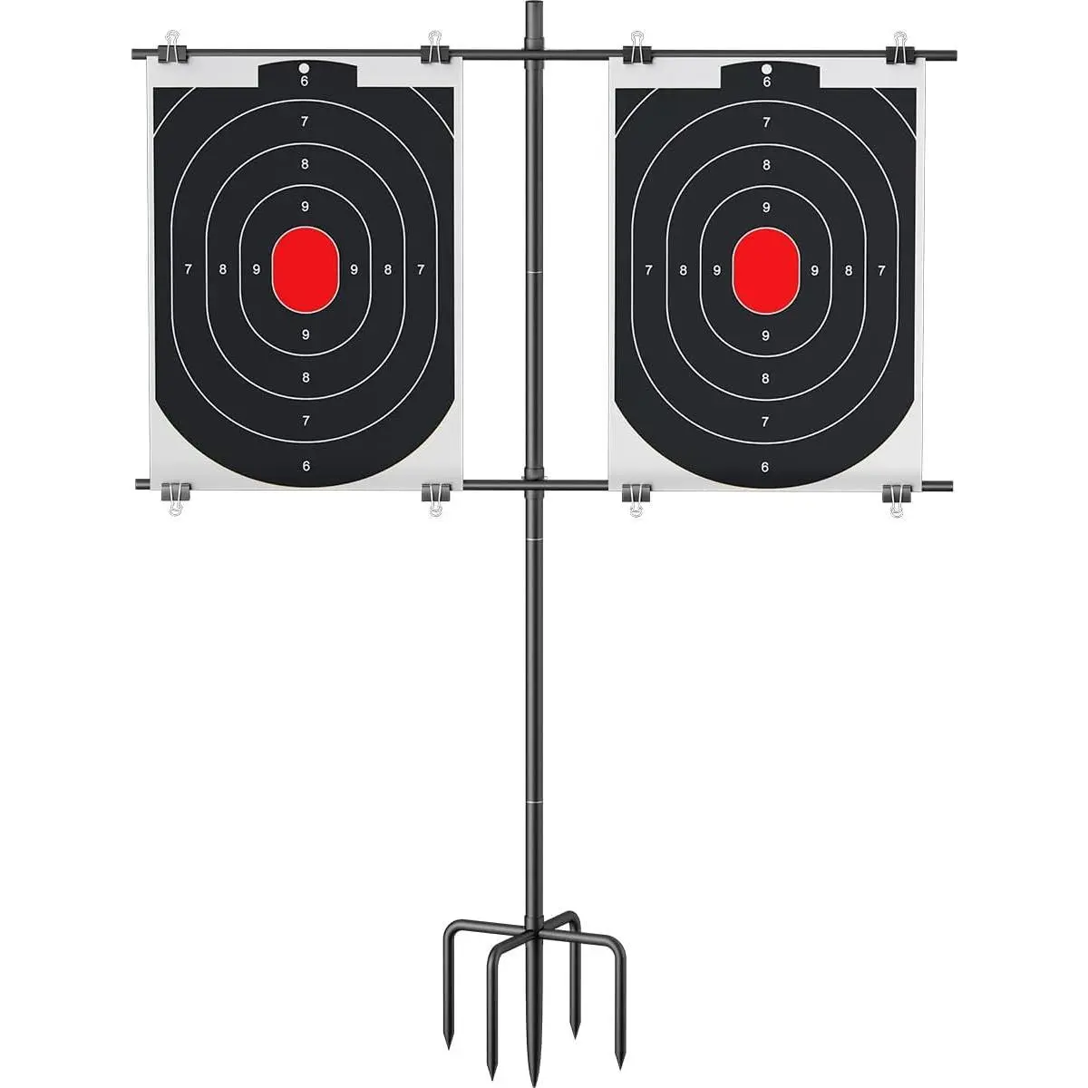 Adjustable Height Shooting Target Stand with Iron Frame, Portable Holder with 5-Prong Base for Dual Targets, Fits Standard Sizes for Outdoor Shoots, Height Adjust, Backyard Shooting Practice, 0.79" To 42.5" Spacing, Easy Setup, Effortless Adjustment, Larg