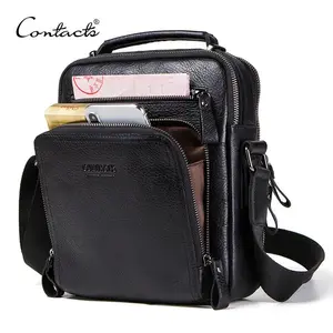 CONTACT'S 100% Genuine Leather Men Shoulder Bag Crossbody Bags for Men High Quality Bolsas Fashion Messenger Bag for 9.7" iPad