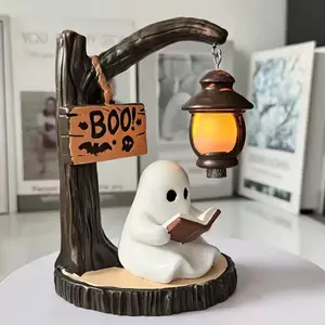 Cute Ghost Reading Lantern, 3D Resin Ghost Night Light, Warm Glow, Halloween Indoor Reading Lamp, Spooky Glowing Decoration, Party Gift