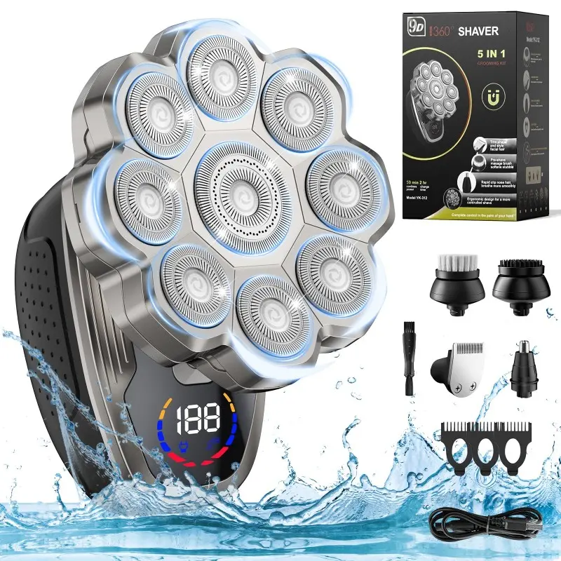 【Upgraded Version】Men’s 7D/9D Electric Shaver & Bald Head Hair Clipper, Smart LED Display, Wet & Dry Dual Use, USB-C Fast Charging, Rotating Floating Shave, Ideal Gift for Men