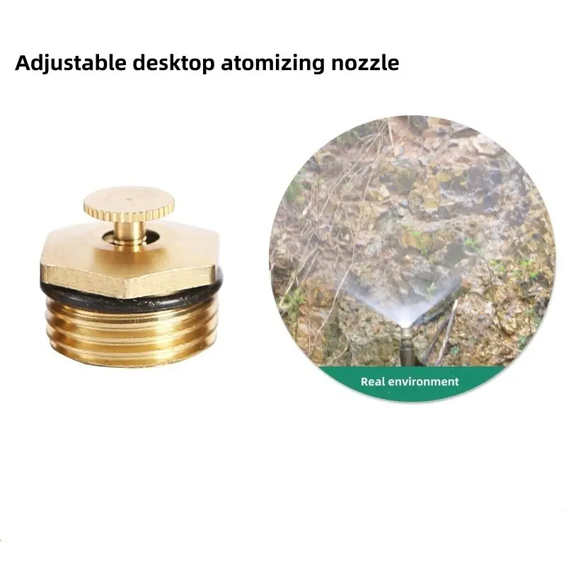 1pc 1/2" Adjustable Brass Misting Nozzle, Threaded Fog Sprinkler Head with Rubber Seal, Water Spray Atomizer for Garden Irrigation, Greenhouse Cooling, Dust Control