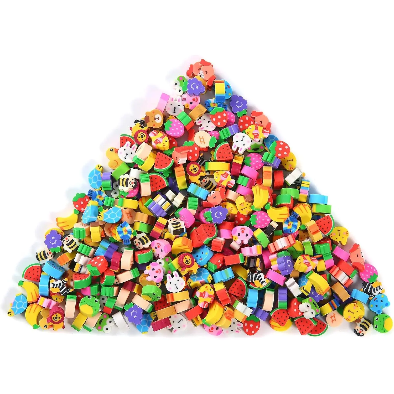 Synthetic Mini Pencil Erasers, 300-Count Bulk Pack Erasing Tool, Small Fruit-Shaped Office Stationery for School Rewards & Supply Filling