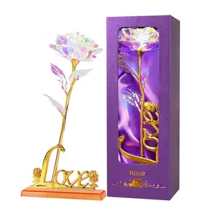 24K Galaxy Rose Flower with Love Stand for Mother's Day Wedding Anniversary Birthday Christmas Valentine's Day Gift Fake Roses
