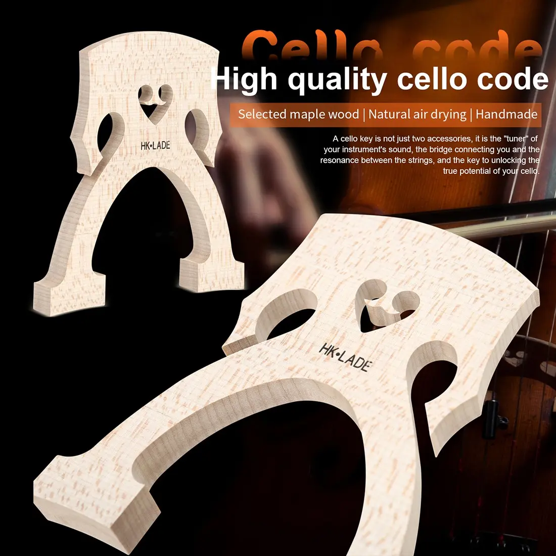 Hk Lade Baroque Ln252 Cello Bridge Maple Wood, High-Quality Craftsmanship, Distinguished Aesthetic Appeal, Perfect for Musicians