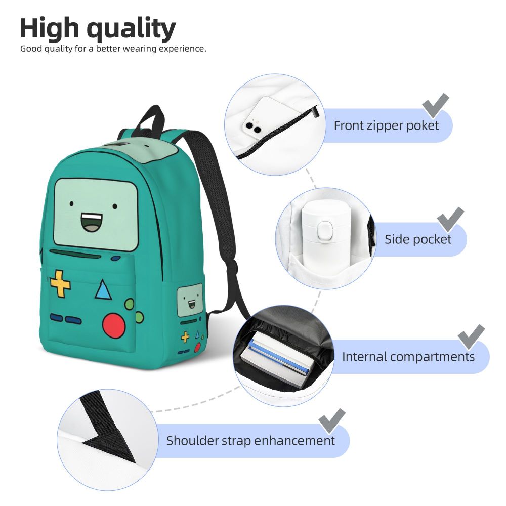 BMO Adventures Time Cartoon Casual Backpack Lightweight Student Work Daypack for Men Women Laptop Canvas Bags