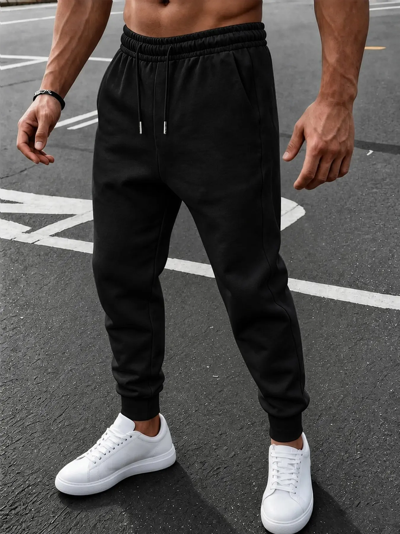 Men's Spring Fall Bestselling Drawstring Sporty Sweatpants, Fitted Ankle-Length Jogging Pants, Plain Minimalist Design, Fitness & Casual Wear, Drawstring Sports Pants