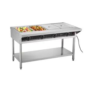 VEVOR 4-Pan Commercial Food Warmer, Electric Steam Table with Independent Temperature Control, 450Wx 4 Stainless Steel Buffet Catering Food Warmer with Undershelf and Workspace, for Restaurant