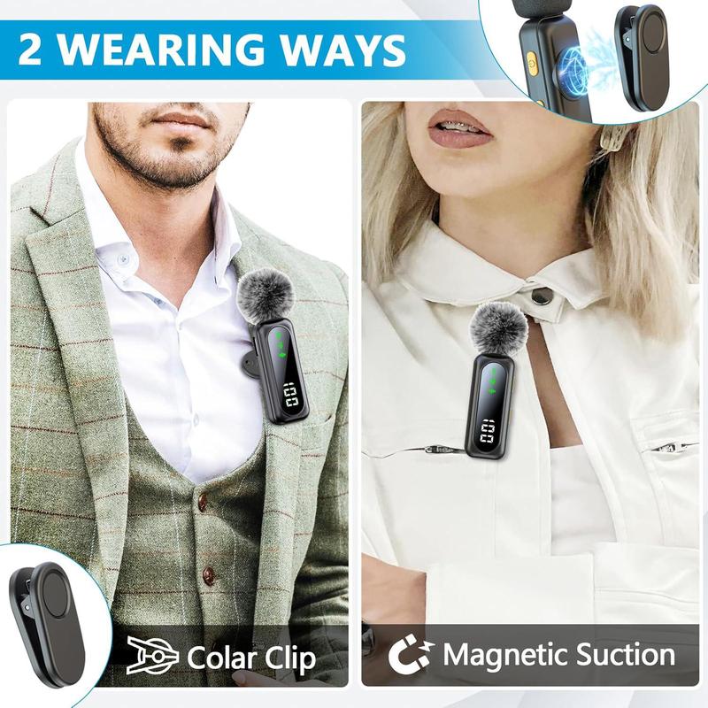Professional Dual Wireless Clip-on Microphone: Smart Noise Cancelling & Magnetic Clip, Up to14H Battery, Studio Sound for Video Recording, Interview, Podcast, Perfect for TikTok, YouTube, Vlog, Usb Streaming Mic