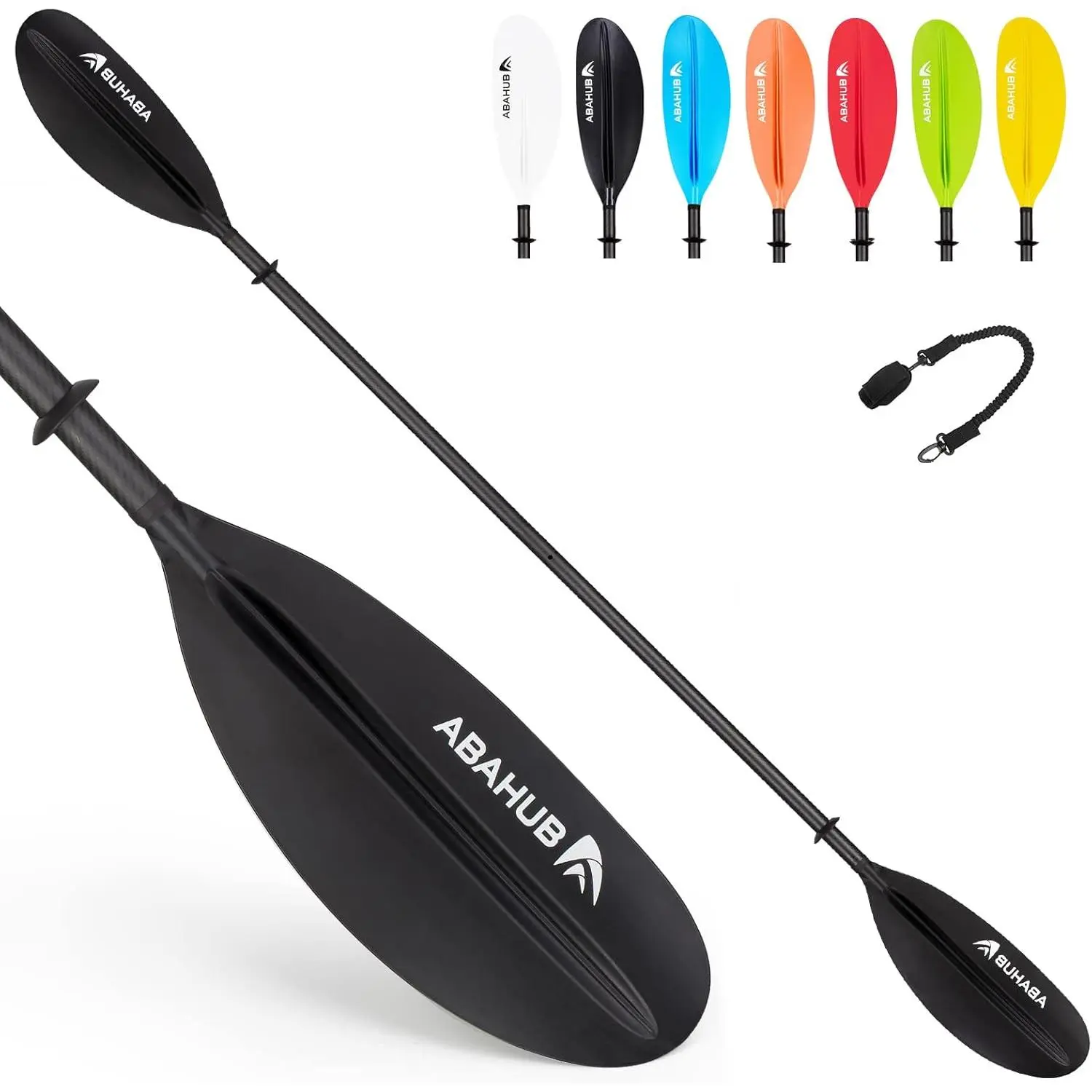Abahub Carbon Kayak Paddles, 90.5 Inches Kayaking Oars for Boating, Canoeing with Free Paddle Leash, Carbon Fiber Shaft Black/Blue Plastic Blades