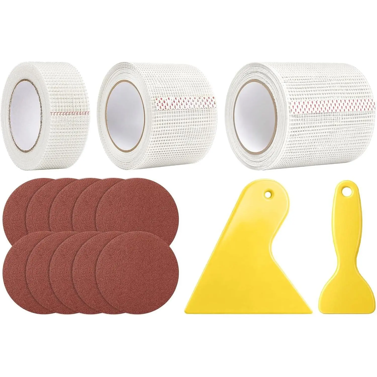 Drywall Repair Kit, 15 count Dry Wall Patch Kits with 3 Rolls 270ft Fiberglass Drywall Mesh Tape 2/4/6 Inch Width Self Adhesive Mesh Tape Wall Hole Repairs Kit for Plaster, Ceiling, Seam