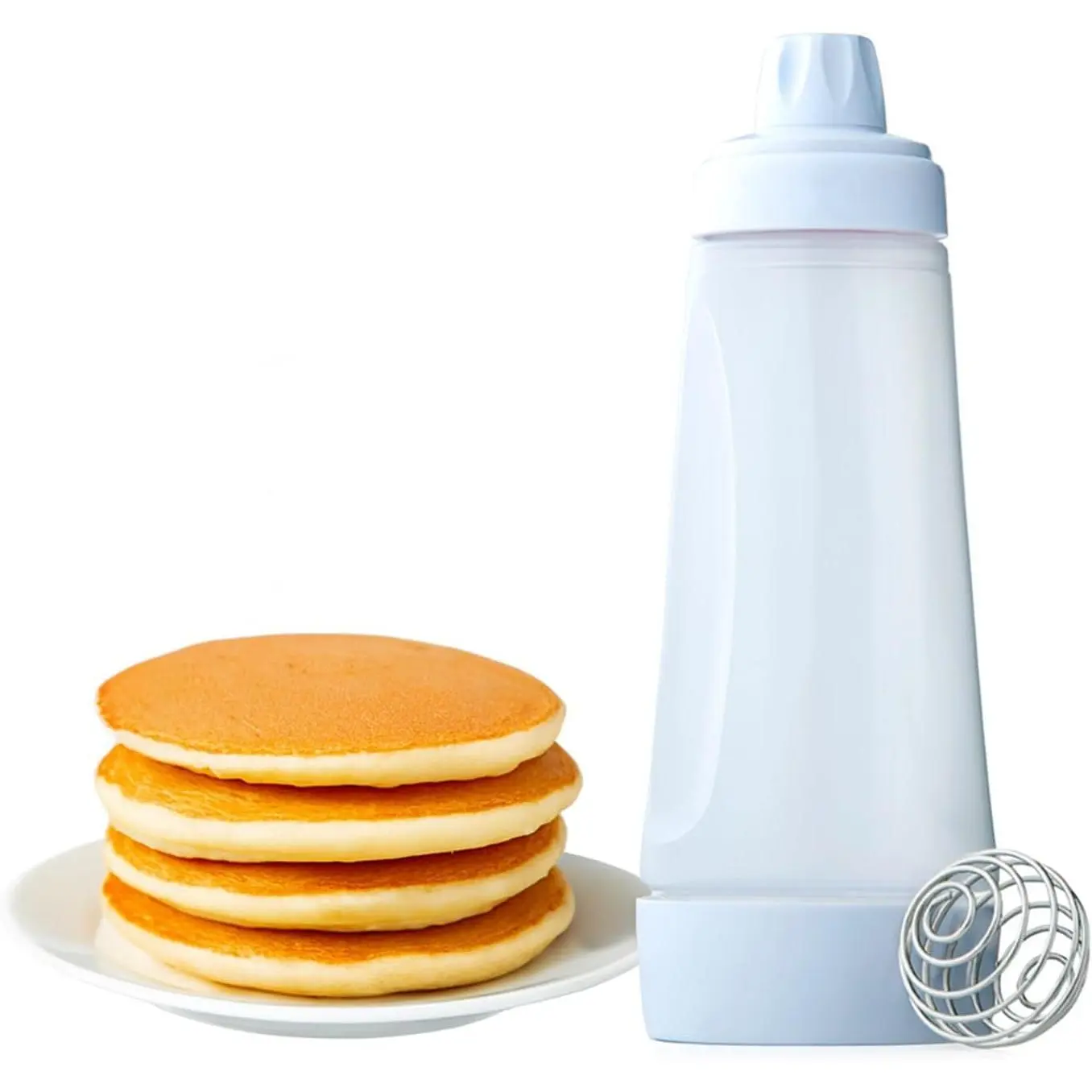 Pancake Batter Dispenser, Pancake Mix Dispenser with Whisk Ball and Stand Base, Pancake Batter Mixer with BlenderBall for Pancakes, Crepes, Waffle, Muffins, Qatayef, Cupcakes