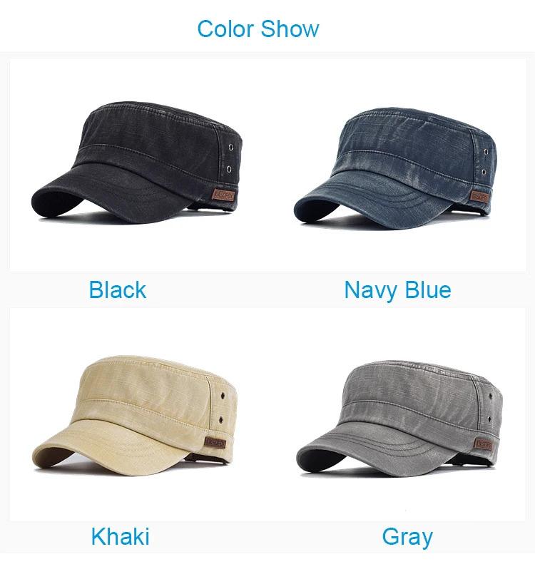 Washed Cotton Military Caps Casual Flat Top Hat Men Women Cadet Army Cap Adjustable Unique Design Vintage Four Seasons