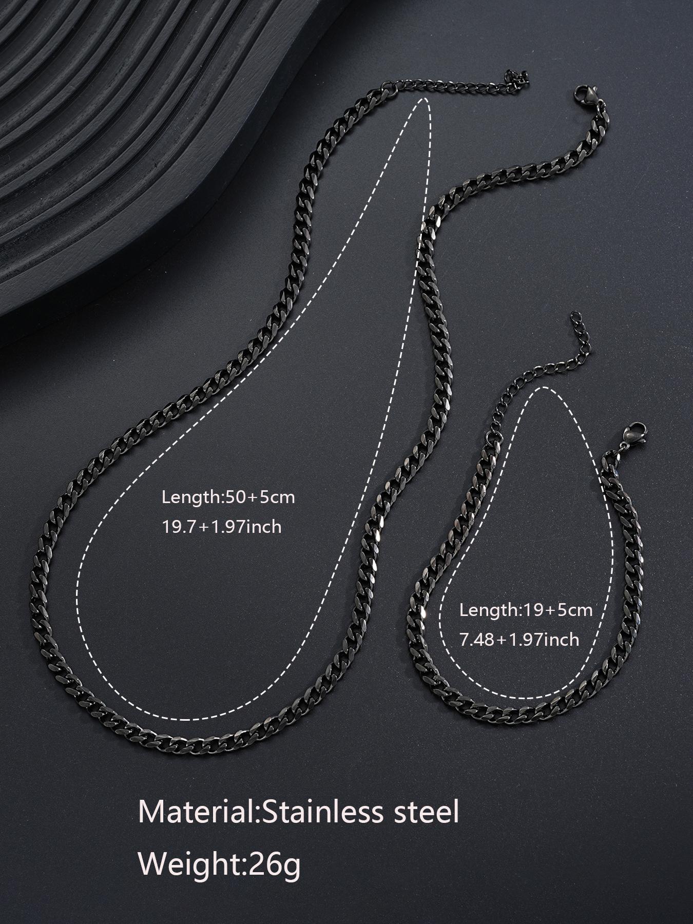 Punk Style Stainless Steel Chain Necklace & Bracelet, Casual Trendy Hip Hop Jewelry Set, Fashionable Jewelry Set Without Box, Men Jewelry