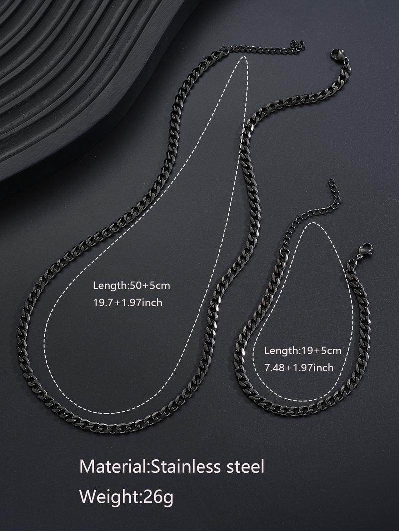 Punk Style Stainless Steel Chain Necklace & Bracelet, Casual Trendy Hip Hop Jewelry Set, Fashionable Jewelry Set Without Box, Men Jewelry