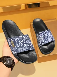 Men's Retro Ethnic Plant Pattern Sandals, Full Grain Cushioned Insole, High-Density Durable Rubber Sole, Casual Style, Less Than Ankle Height