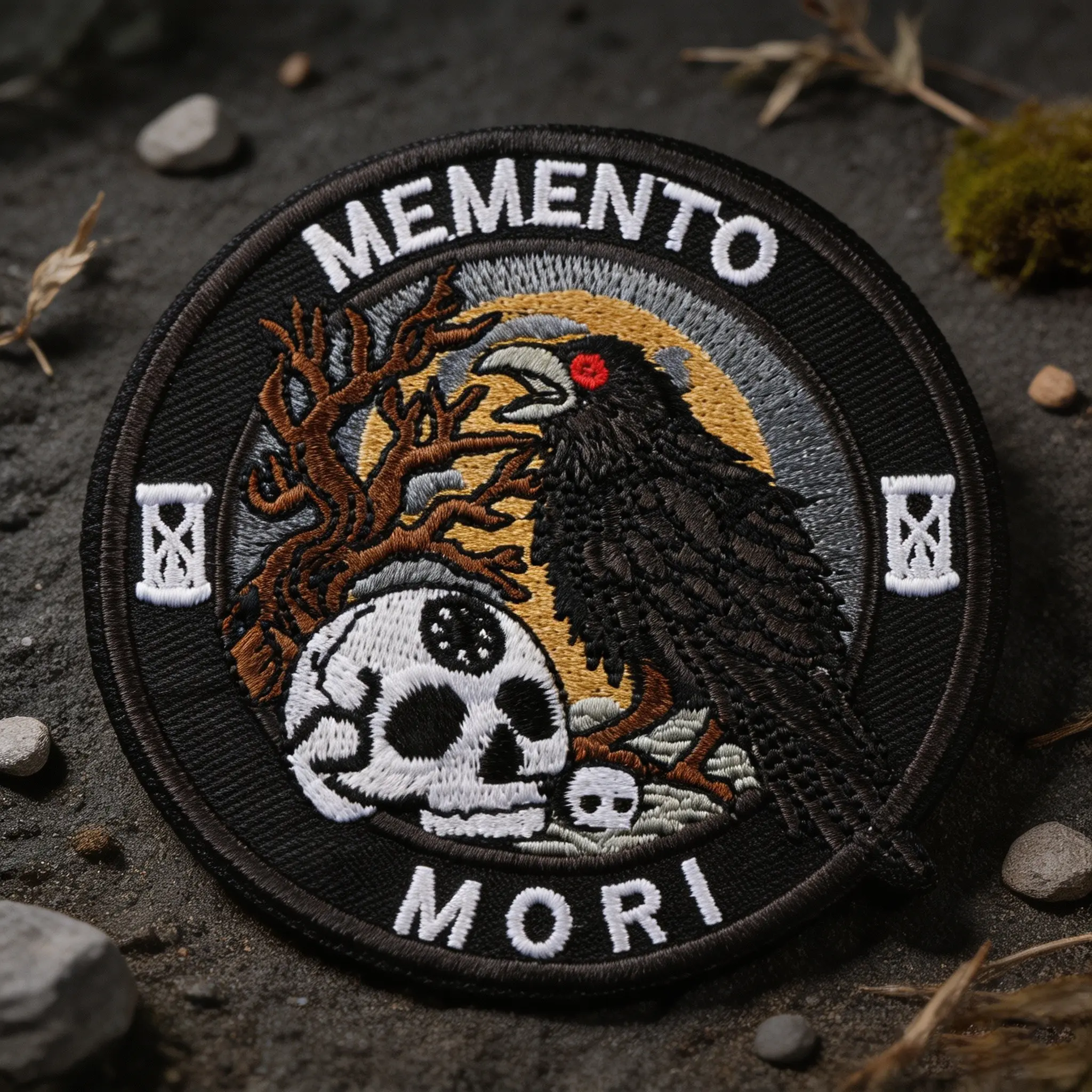 Memento Mori Embroidered Patch, Gothic Raven Heat Transfer Iron-On Fabric Sticker, Suitable for Clothes, Jackets, Hats, Accessories