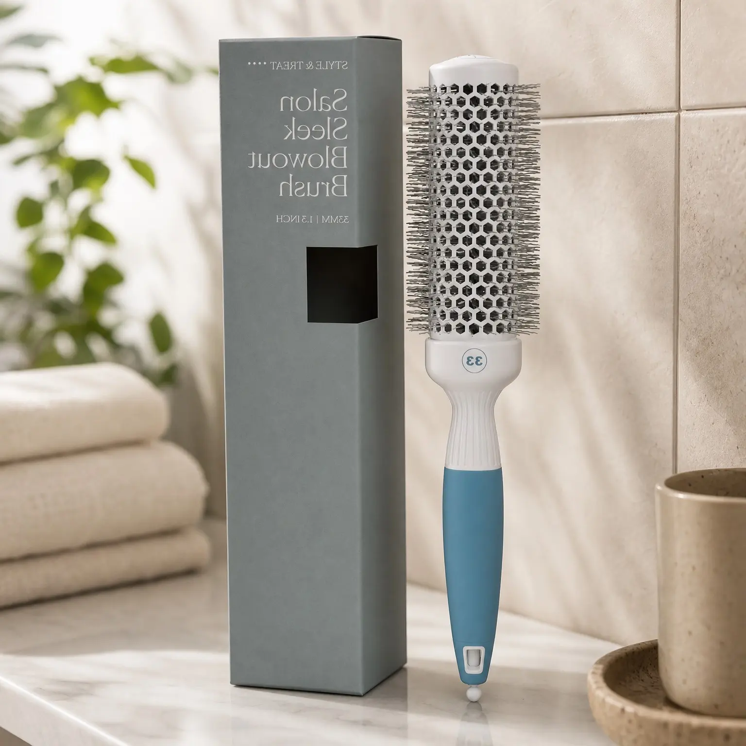 Professional Ceramic Ionic Thermal Round Brush for Blow Drying – Small Lightweight Barrel Brush for Sleek, Precise Styling & Salon Blowout (Barrel 1.3", Bristle 2")Gift