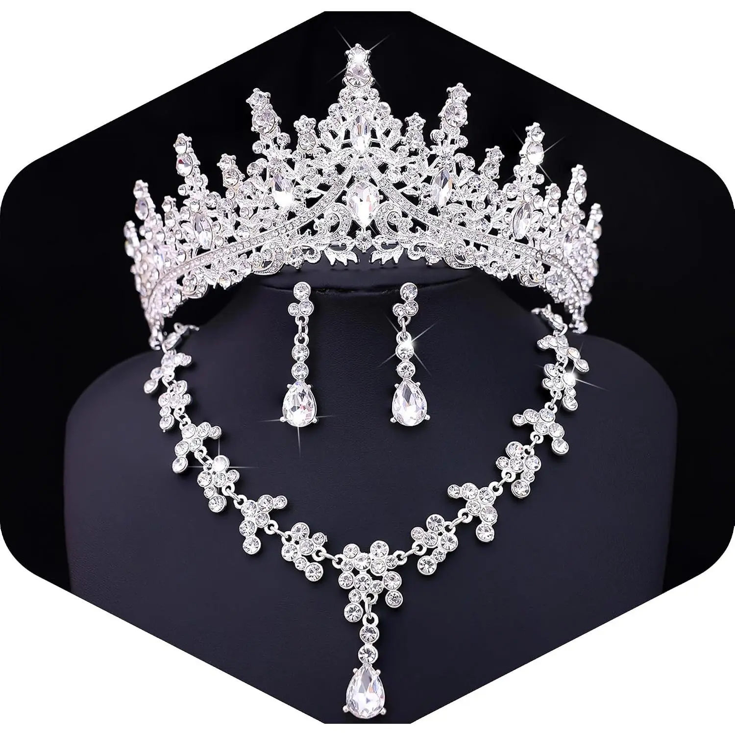 Crown and Tiara  Set for Women Bride with Necklace Earrings | Metal Rhinestone Royal  Princess  Set Wedding Quinceanera Pageant Prom Birthday Halloween Party Costume