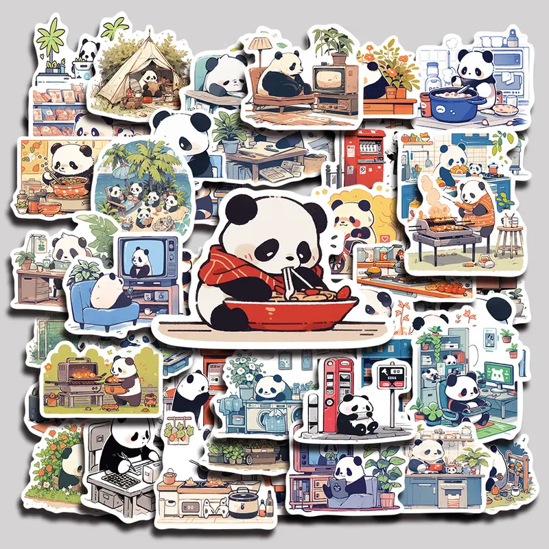 50PCS Panda Daily Life Aesthetic Vinyl Stickers Pack for Laptop Water Bottle Phone Case Skateboard Journal Scrapbook DIY Decoration