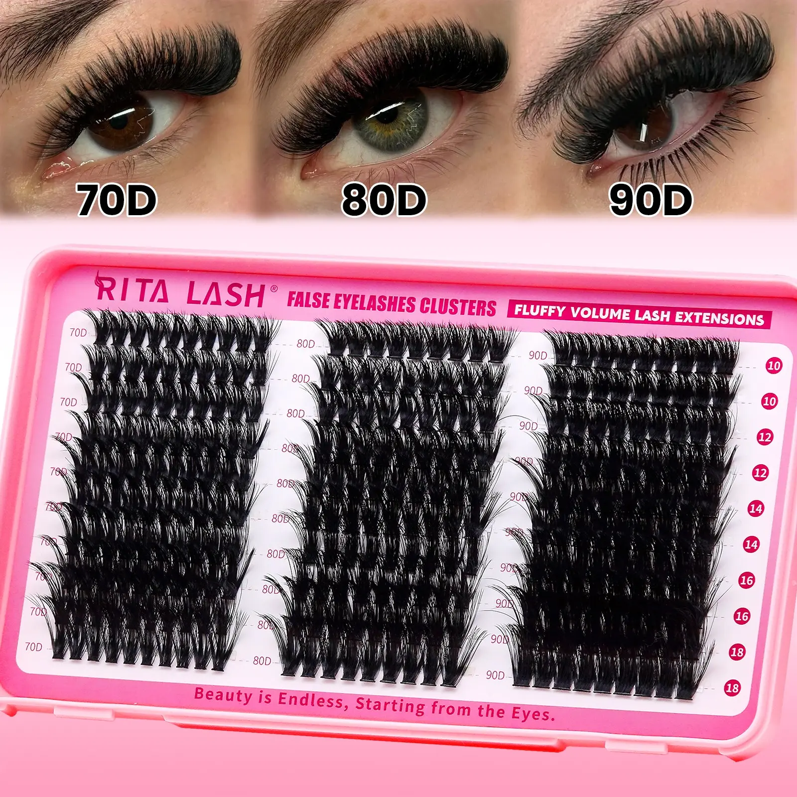 RITALASH 280pcs D Curl Individual False Cluster DIY Eyelashws Individual Lashes Mixed Tray Eyelashes Extensions Lash Clusters Extensions DIY Lashes at Home for Beginners