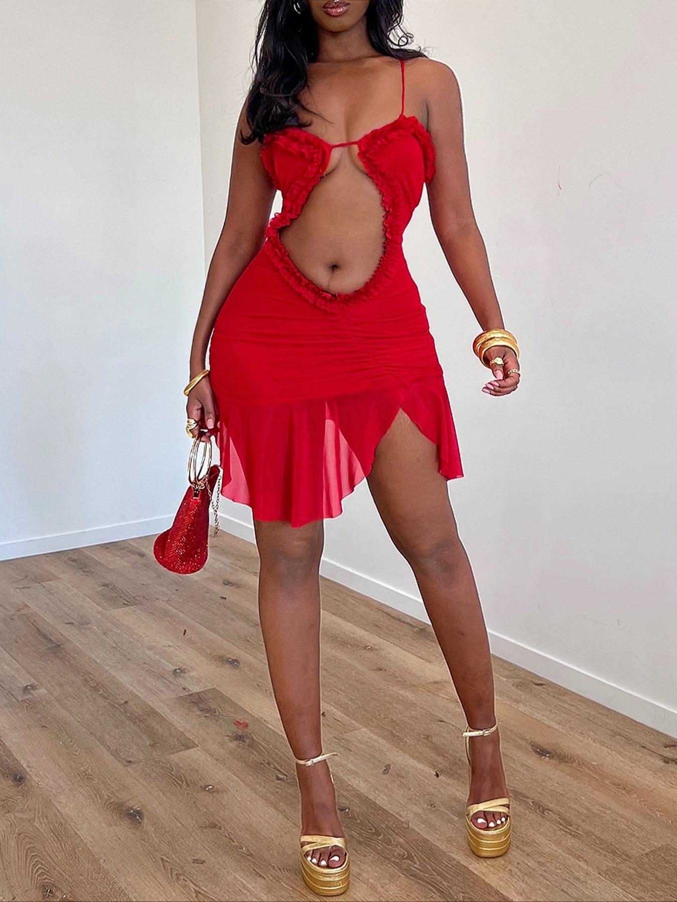 Women's Sexy Ribbed Fringe Trim Backless Tube Dress, Bandeau Sleeveless Dress, Fashion Casual Sleeveless Short Dress for Party Club Dating Wear, Women Dress for Summer, Elegant Sleeveless Dress