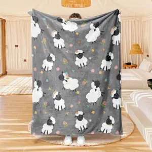 1Pc Sheep Soft Blanket, Lightweight Warm Flannel Fleece Blanket, Suitable For Sofa Bed Sofa Travel Camping And Other Multi-Purpose Blankets