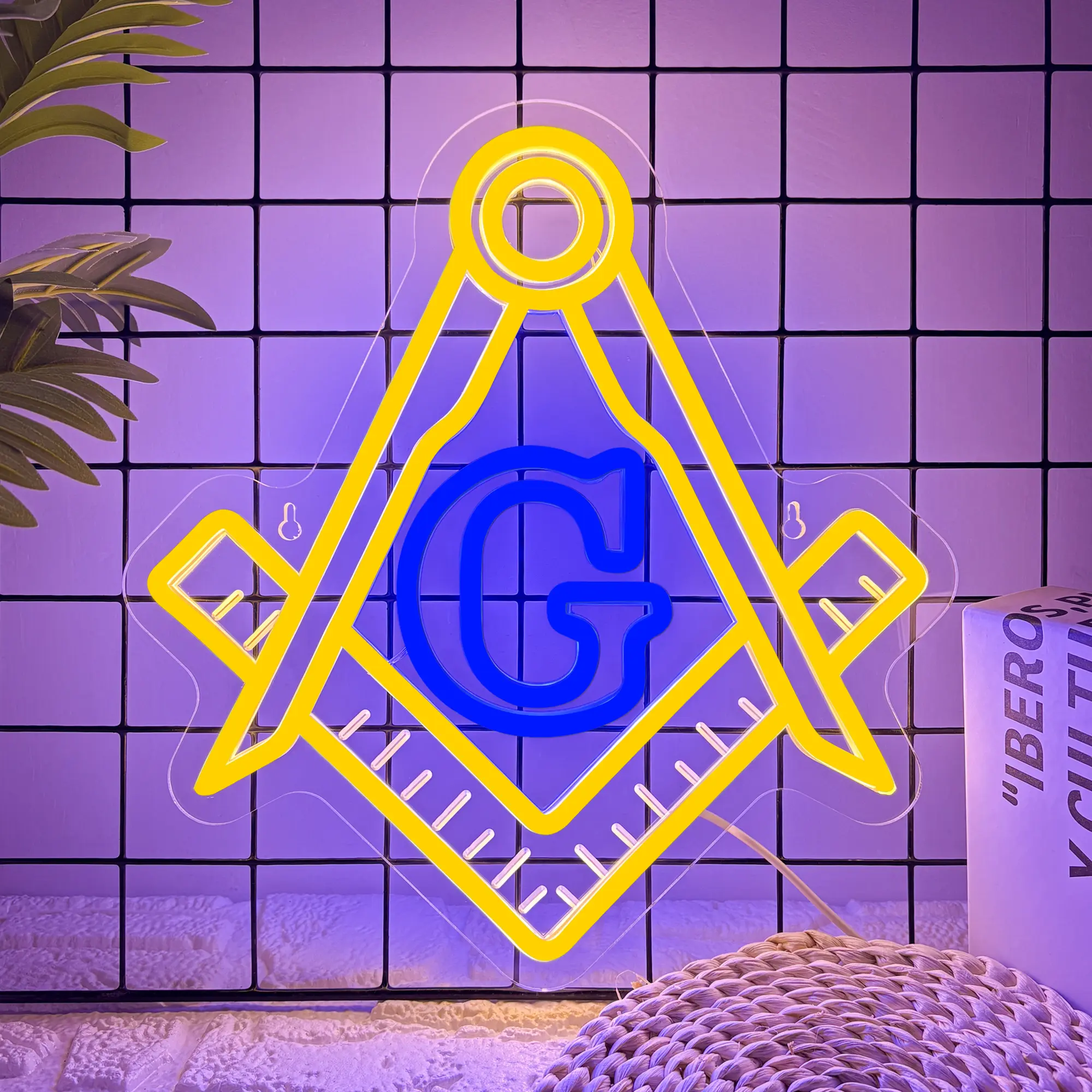 Vibrant Symbol Luminous Led Sign, Square, Compass and Letter G Pattern Creative Neon Light, Powered by USB, Led Wall Decoration, for Office, Wall Corridor, Meeting Room, Club, Holiday Gift