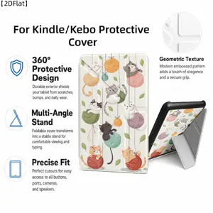 For Kindle/Kobo/Tolino Case, with stand Cats Playing With Yarn Balls Fashion printed automatic wake-up/sleep/suction screen Kindle protective case, suitable for 2019 new Kindle 11th generation, Kindle 11th generation protective case (2022/2024 models), 6-