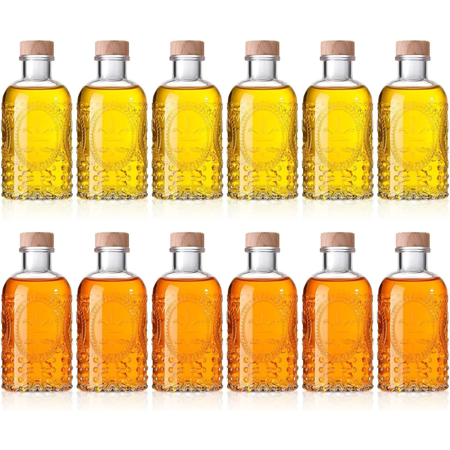 12 Pcs Clear Glass Bottles 6 oz/ 200ml Empty Wine Bottles for Wine Beverages Drinks Small Whiskey Glass Bottle with T Top Cap for Wedding Oil Vinegar Kombucha Beer Soda(Vintage Oval)