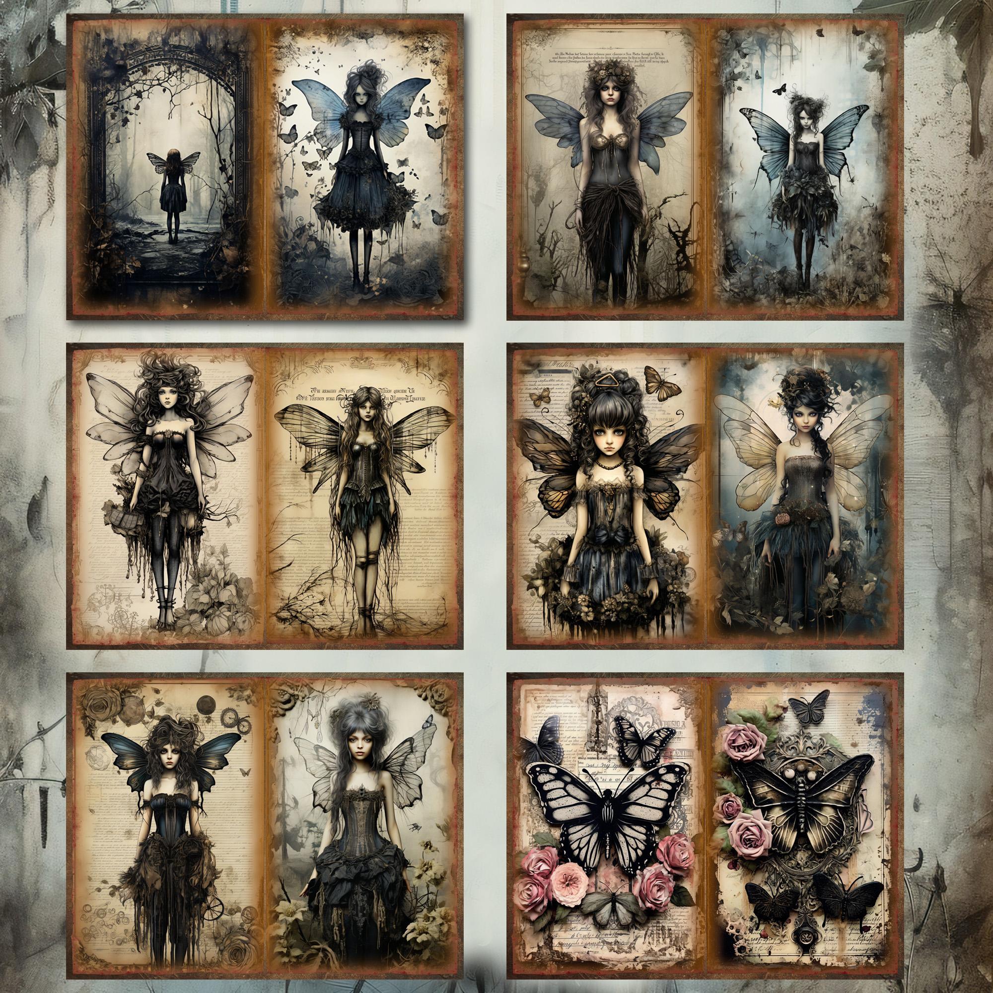 Gothic Butterfly Fairy Pattern Papers & Stickers Set, Sticker Packs, 58pcs/set Including 12pcs Scrapbook Paper & 46pcs Sticker, Perfect for Mini Gift Packaging, Bullet Journaling, Arts Crafts, Scrapbooking Supplies