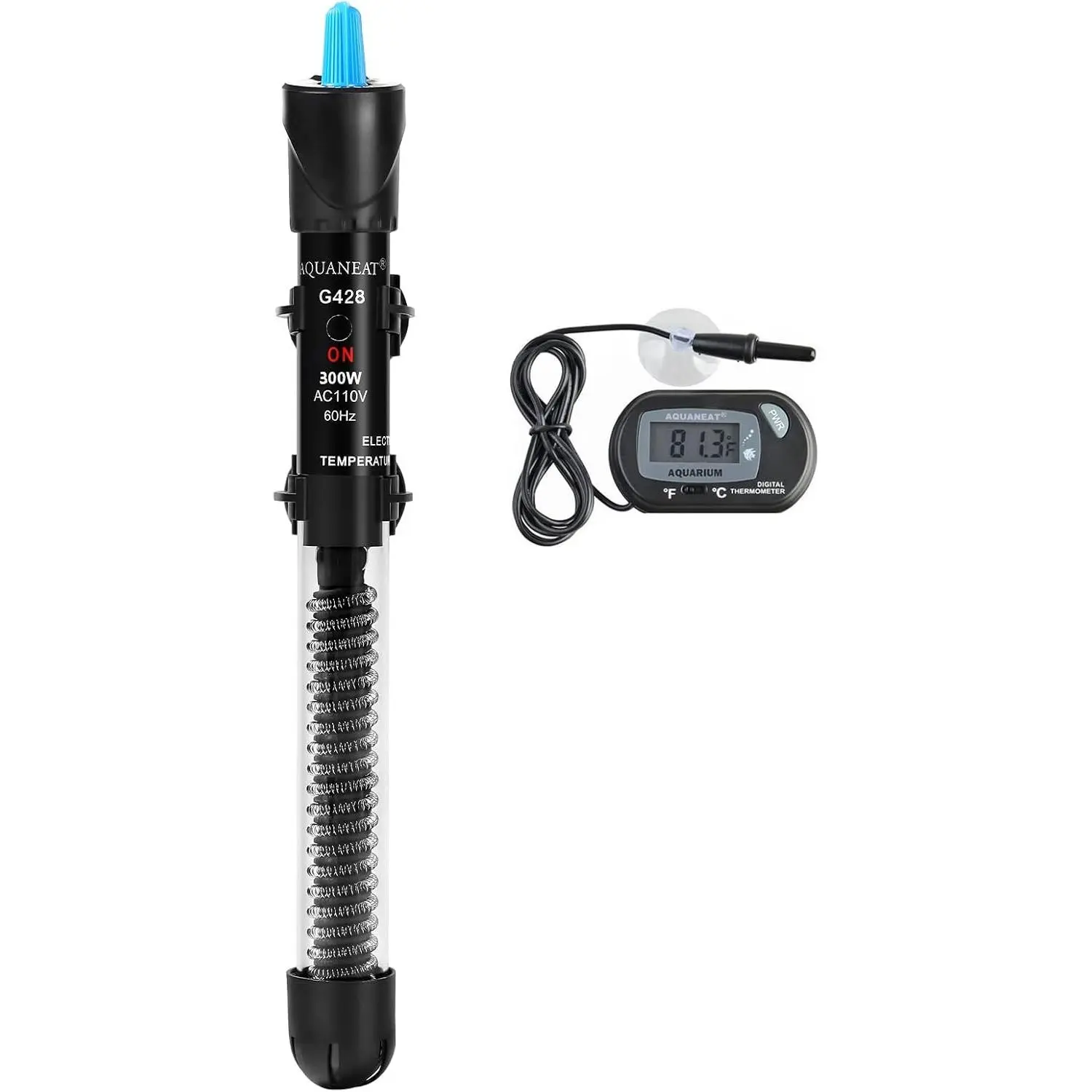 Aquarium Heater 300W Adjustable Submersible Fish Tank Heater Water Thermostat with Digital Thermometer