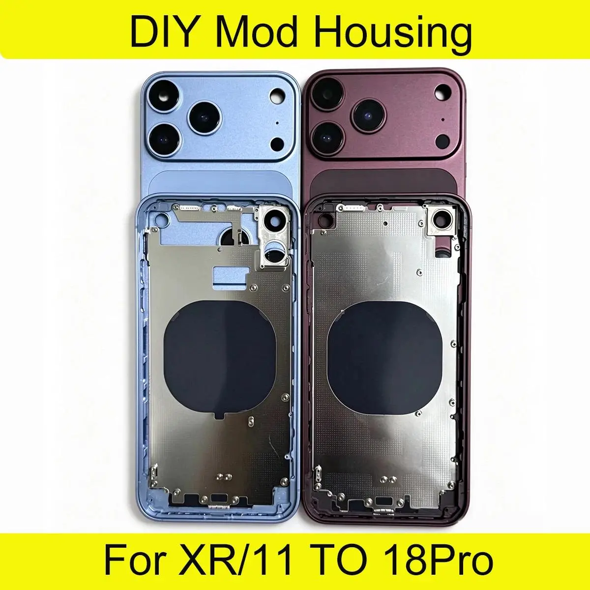 1Set DIY Retrofit Housing For iPhone XR/11, 18 Pro Style Assembly With Frame, Flex Cable, Side Keys and Matching Phone Case