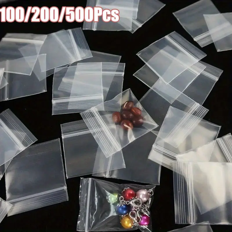 100/300/500Pcs Clear PE Zip Lock Bags, Thick Reclosable Plastic Zipper Bags, Small Resealable Storage Pouches for Jewelry, Pills, Hardware Parts, Sample Packaging, Multi‑Quantity Available