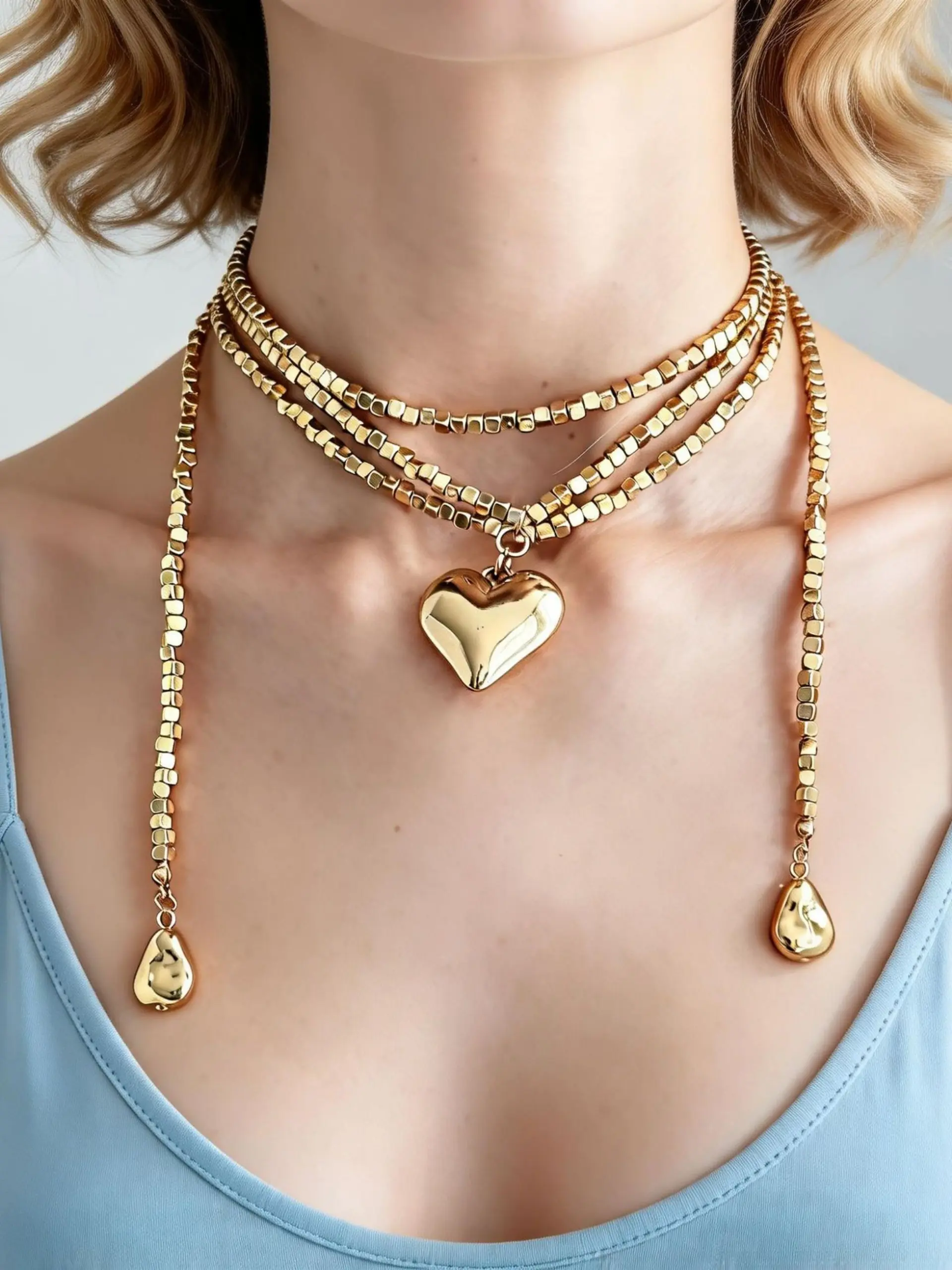 Fashion Heart Necklace Set, Long Layered Chain Necklaces, Chunky Chain Jewelry, Unisex Style, Perfect for Any Occasion, Ideal Gift Idea🎁