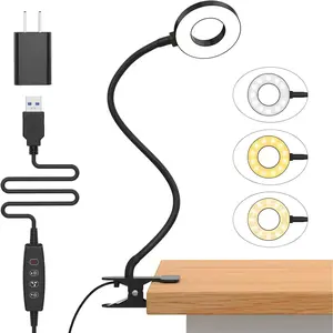 Desk Lamp, 3 Color Modes & 10 Brightness Levels LED Reading Light with Clamp, Silicone Flexible Arm Book Light for Kids Night Bed Reading, Clip On Table Headboard Dorm - 15.8 Inch Black
