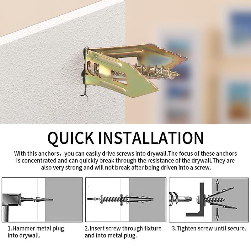 50PCS/100PCS Self-Drilling Drywall Anchors and Screws Kit, Easy Application, No Pre-Drilling Needed,Supports Up to 66 lbs, Ideal for Home and Office Organization,Truss screws