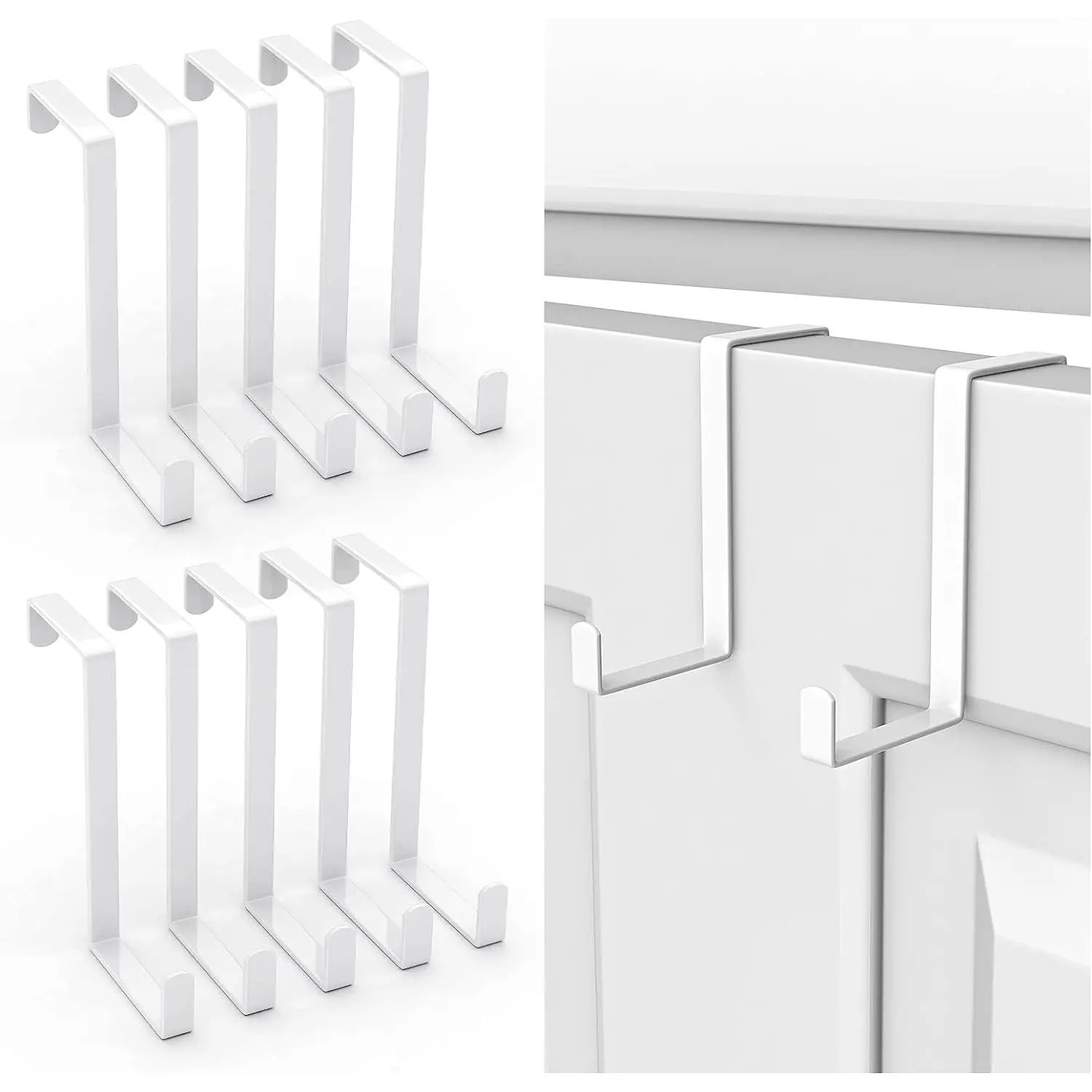 Over The Door Hooks 10 Pack, Z-Shaped Door Hanger Hook Fits The 1 3/8" and 1 3/4" Door Widths, Reversible Metal Door Hooks for  Clothes, Coats, Towels, Shoe Organizers (White)