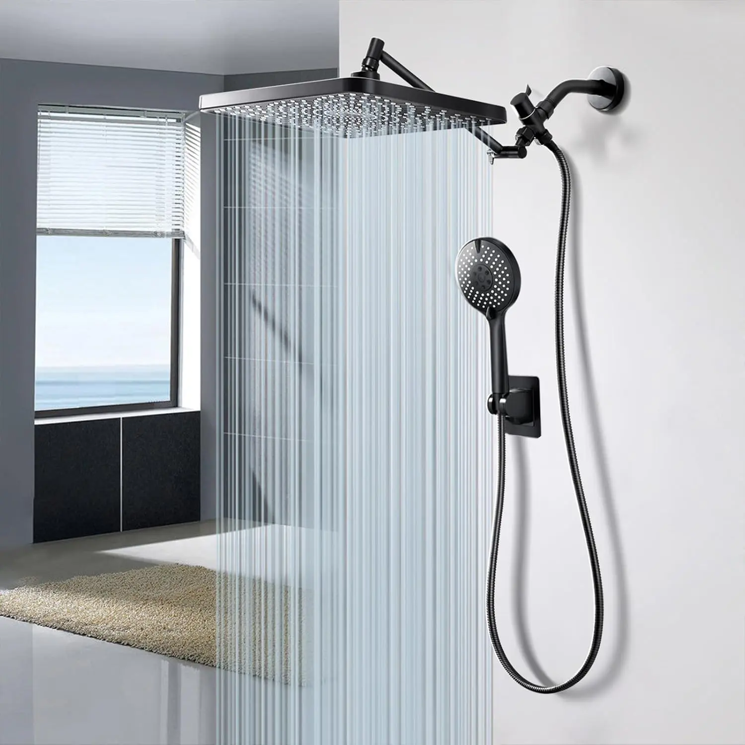 12.2" High Pressure Rain Shower Head Combo with Handheld Spray, Height Adjustable Dual Luxury Waterfall Rainfall Showerhead, Air-in Tech for Bathroom
