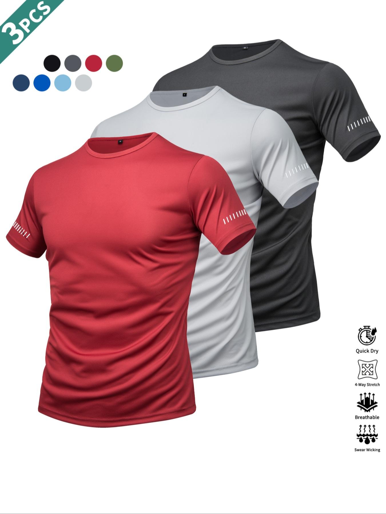 Men's Short Sleeve Sports Tee, Breathable Quick Drying Round Neck T-shirt, Casual Sporty Top for Gym Workout Running Cycling Fishing Activewear